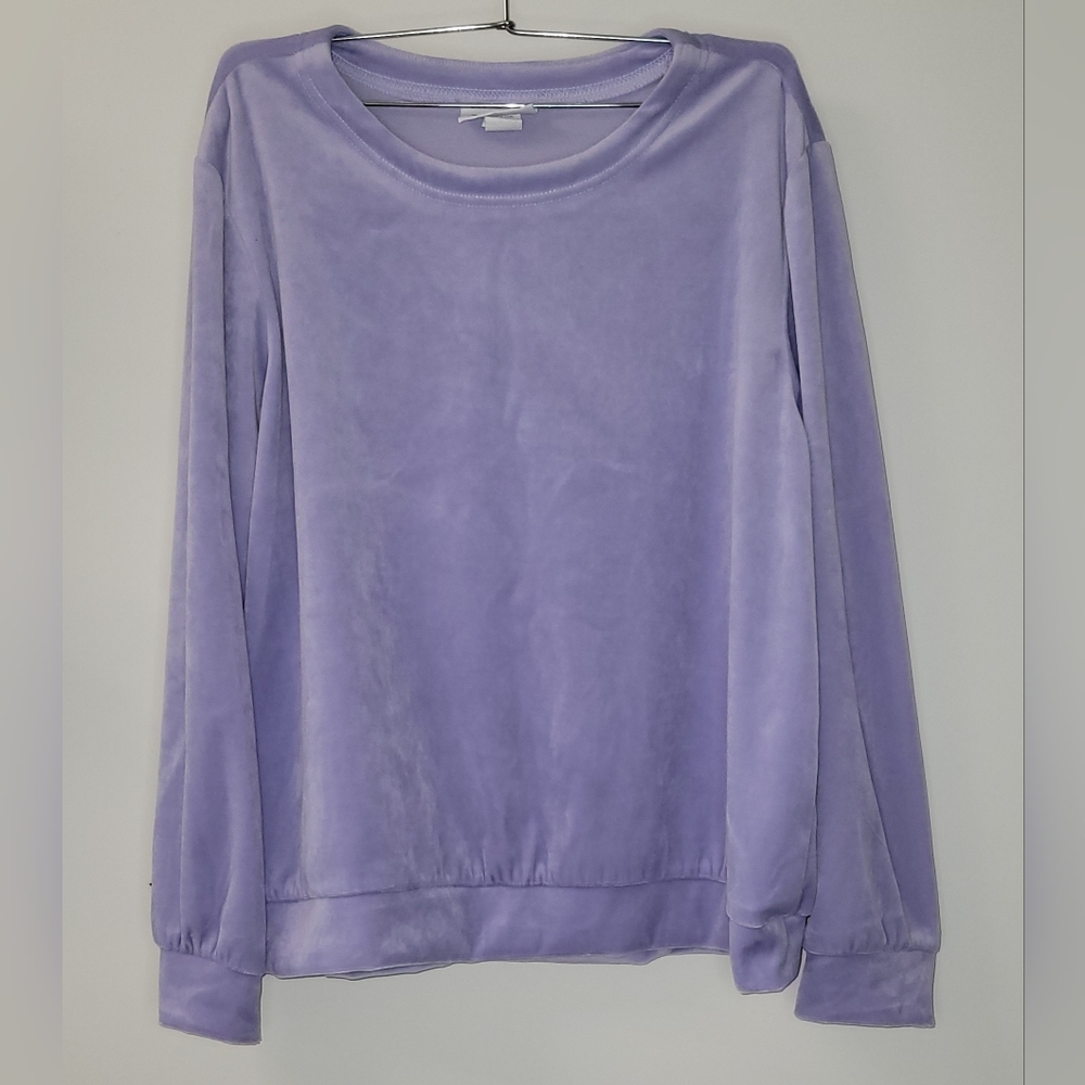 Vintage Blair Lilac Light Purple Velour Velvet-Like Long Sleeve Blouse Shirt Lg
